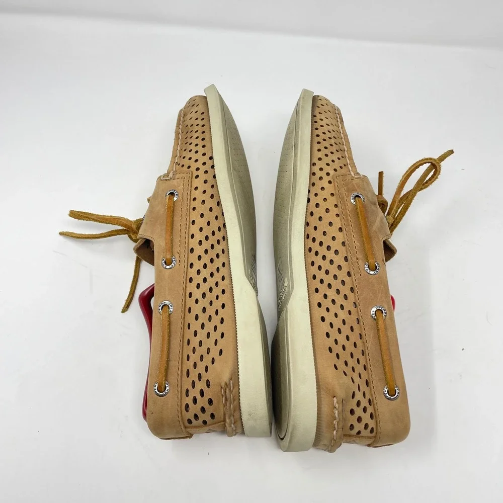 Sperry Top-Sider Mens 7M Authentic Original Tan Perforated Leather Boat Shoes